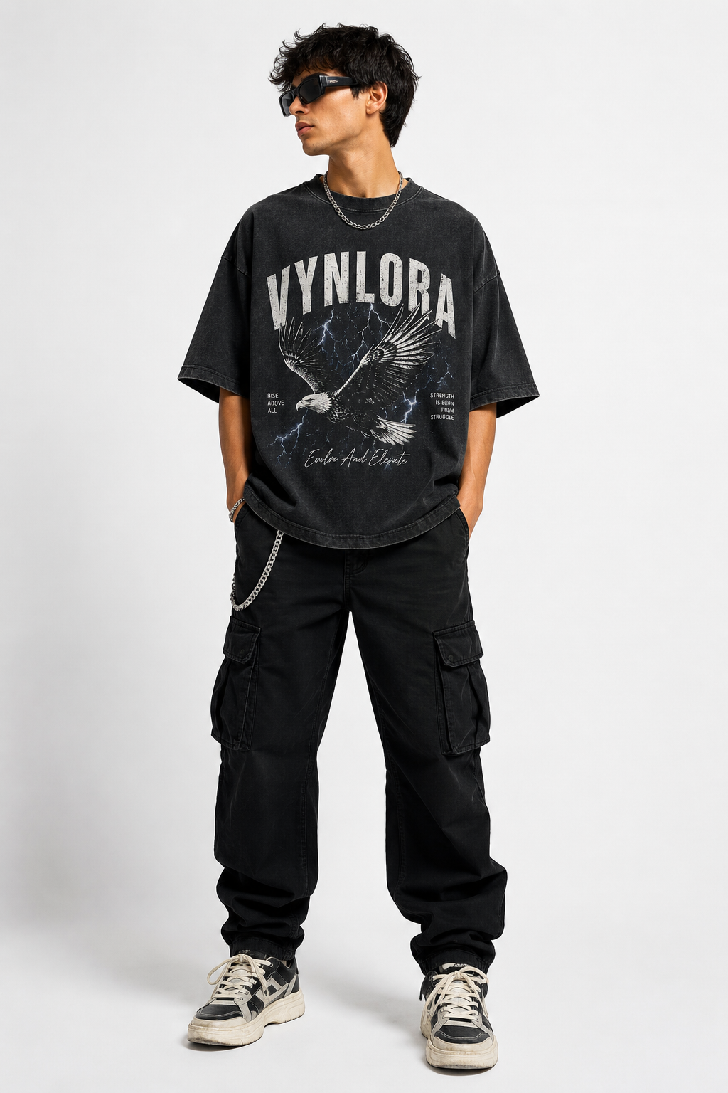 VYNLORA Thunder Eagle Oversized Graphic T-Shirt